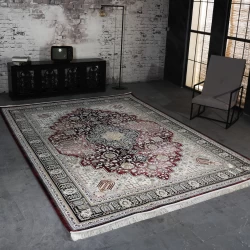 فرش ماشینی 1200 شانه تراکم 3600 گل برجسته طرح شانار لاکی