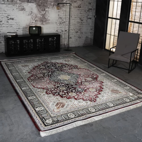 فرش ماشینی 1200 شانه تراکم 3600 گل برجسته طرح شانار لاکی