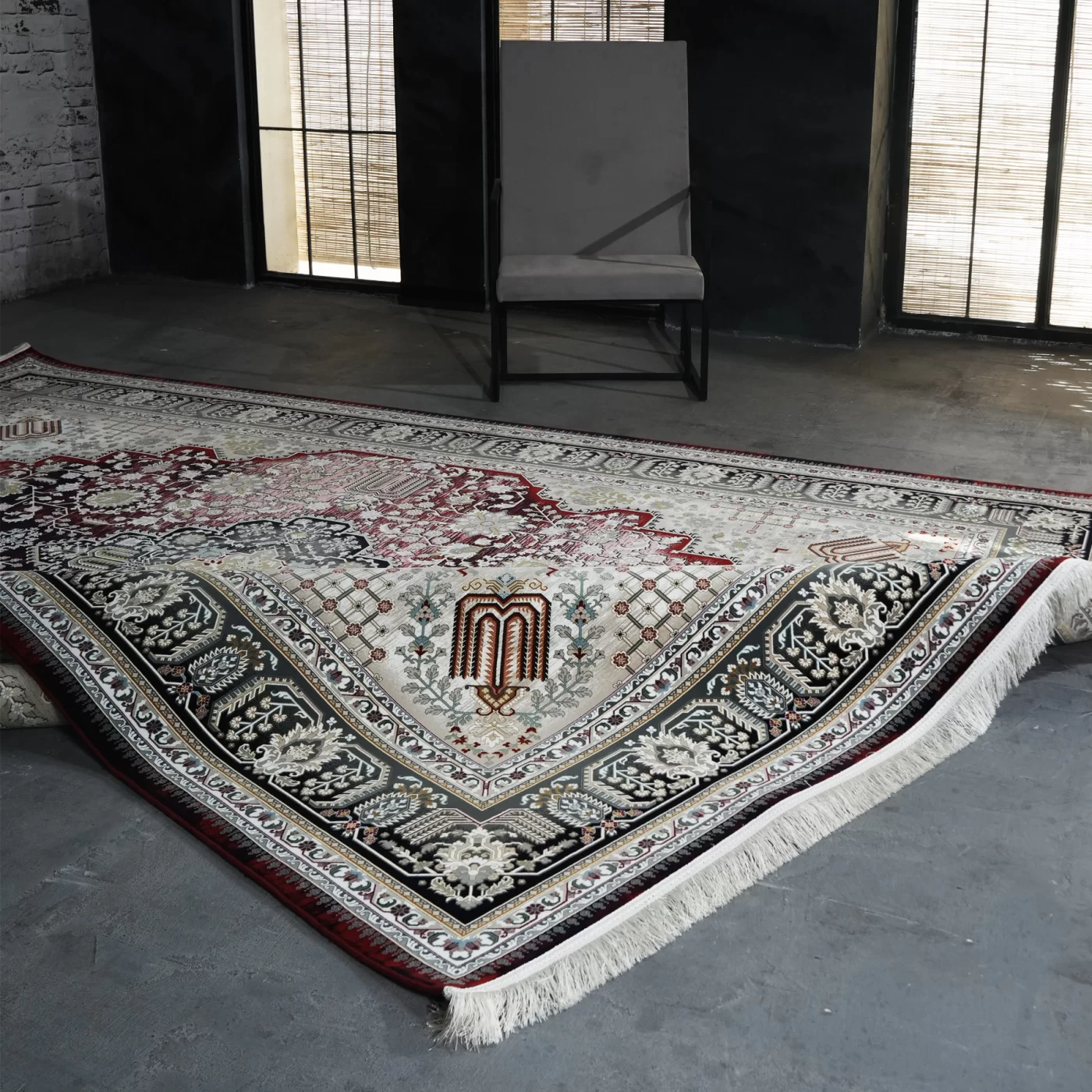 فرش ماشینی 1200 شانه تراکم 3600 گل برجسته طرح شانار لاکی