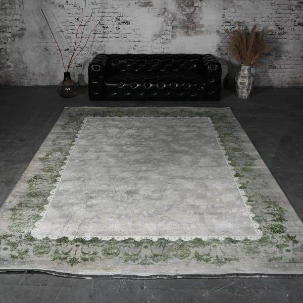 فرش ماشینی 1200 شانه تراکم 3600 گل برجسته طرح صنوبر بژ