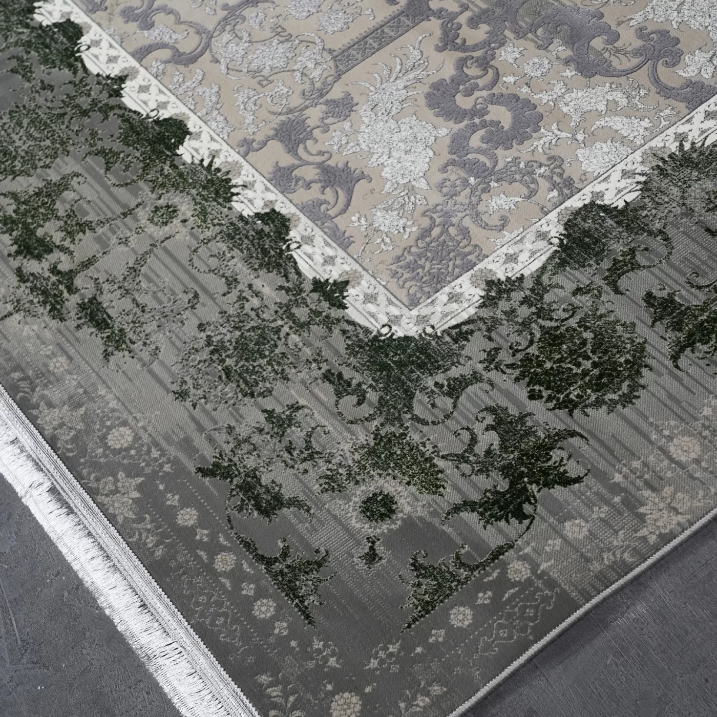 فرش ماشینی 1200 شانه تراکم 3600 گل برجسته طرح صنو بر بژ