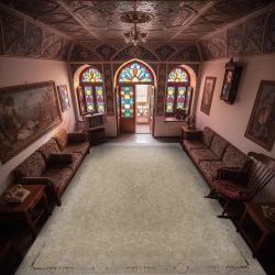 فرش ماشینی ۱۲۰۰ شانه تراکم ۳۶۰۰ گل برجسته طرح شادلین صدفی - بازارفرش - فرش 1200 شانه