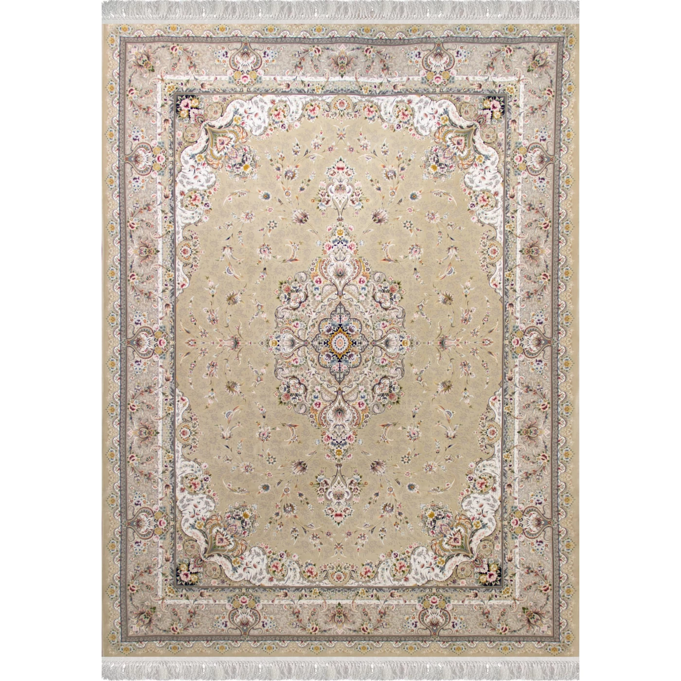 فرش ماشینی ۱۲۰۰ شانه تراکم ۳۶۰۰ گل برجسته طرح شقایق دودی