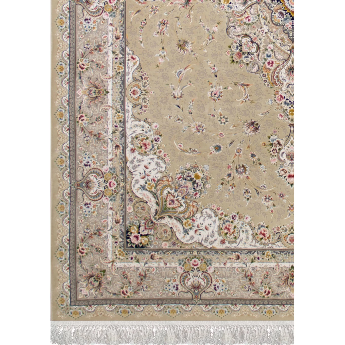 فرش ماشینی ۱۲۰۰ شانه تراکم ۳۶۰۰ گل برجسته طرح شقایق دودی