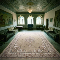 فرش ماشینی ۱۲۰۰ شانه تراکم ۳۶۰۰ گل برجسته طرح شقایق بژ - بازارفرش - {category}