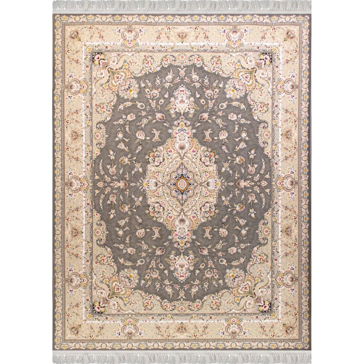 فرش ماشینی ۱۲۰۰ شانه تراکم ۳۶۰۰ گل برجسته طرح شقایق دودی