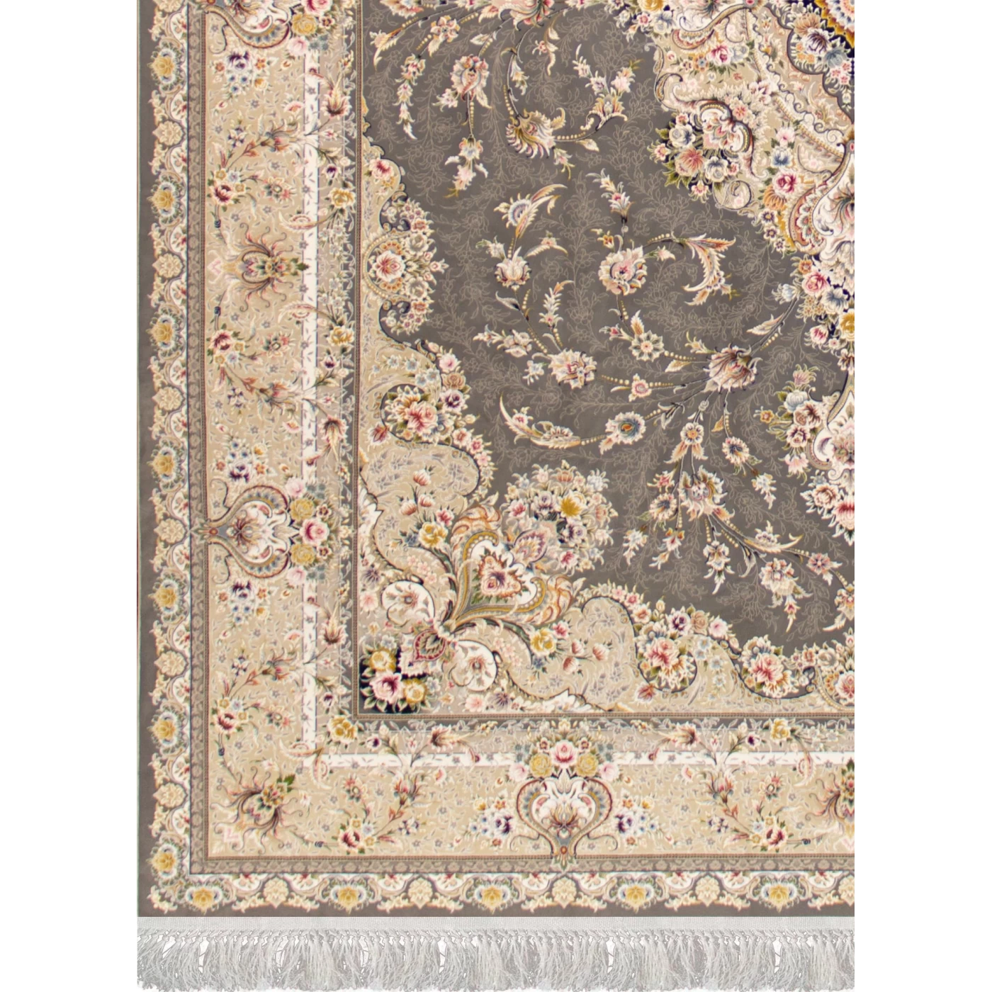 فرش ماشینی ۱۲۰۰ شانه تراکم ۳۶۰۰ گل برجسته طرح شقایق دودی