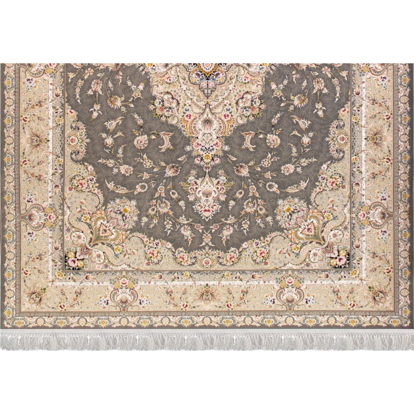 فرش ماشینی ۱۲۰۰ شانه تراکم ۳۶۰۰ گل برجسته طرح شقایق دودی