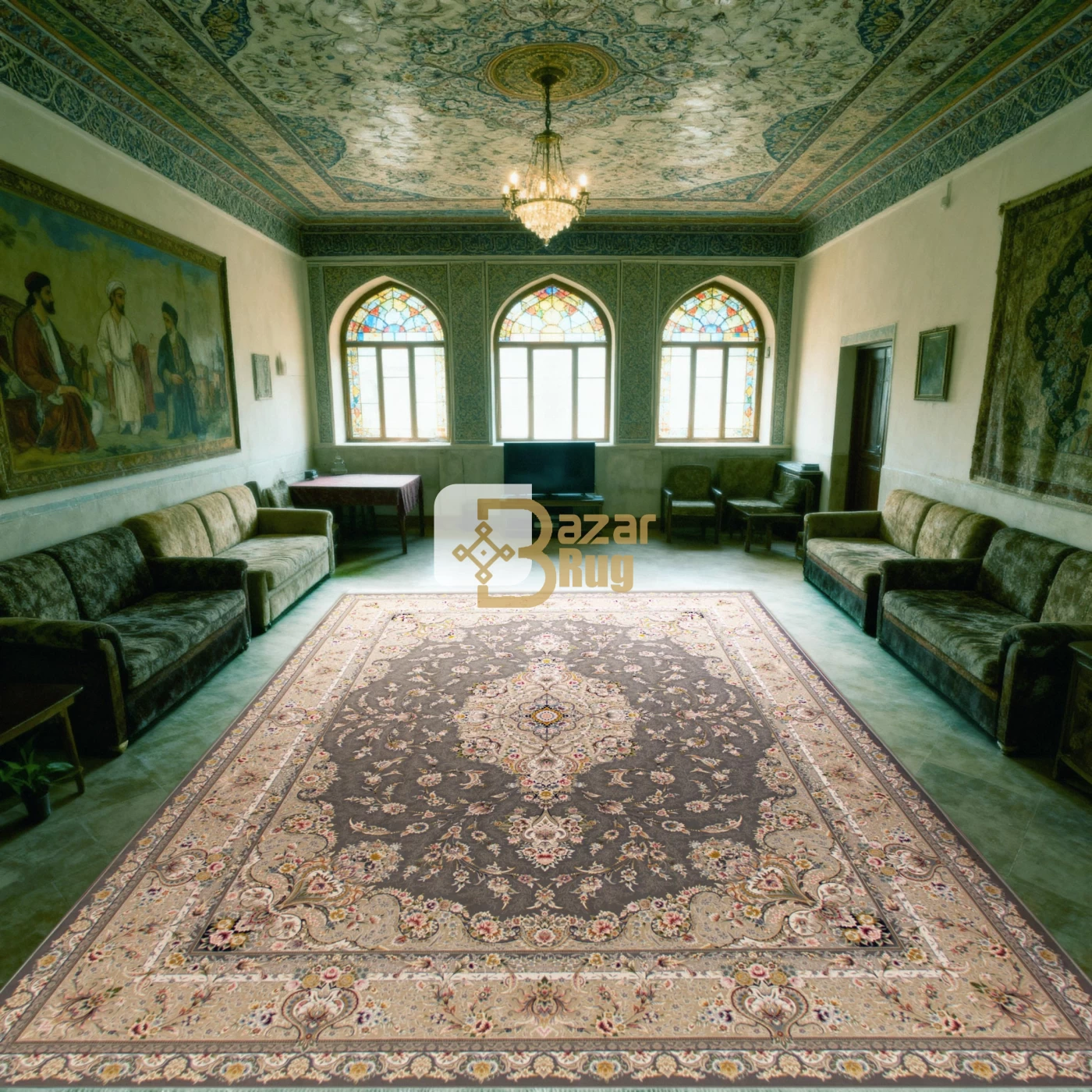 فرش ماشینی ۱۲۰۰ شانه تراکم ۳۶۰۰ گل برجسته طرح شقایق دودی