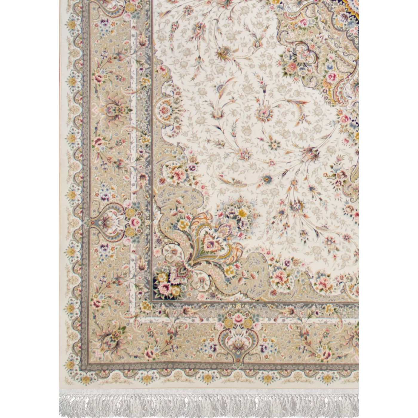 فرش ماشینی ۱۲۰۰ شانه تراکم ۳۶۰۰ گل برجسته طرح شقایق کرم