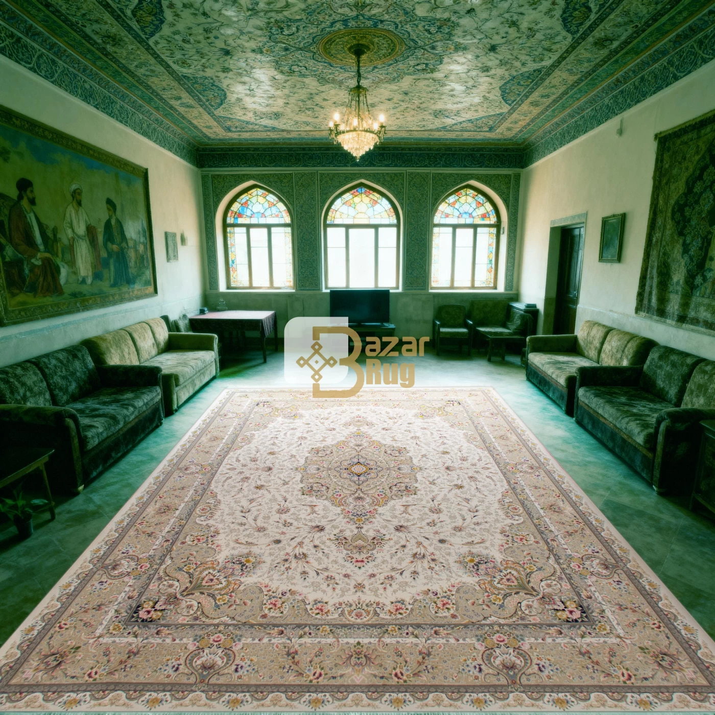 فرش ماشینی ۱۲۰۰ شانه تراکم ۳۶۰۰ گل برجسته طرح شقایق کرم