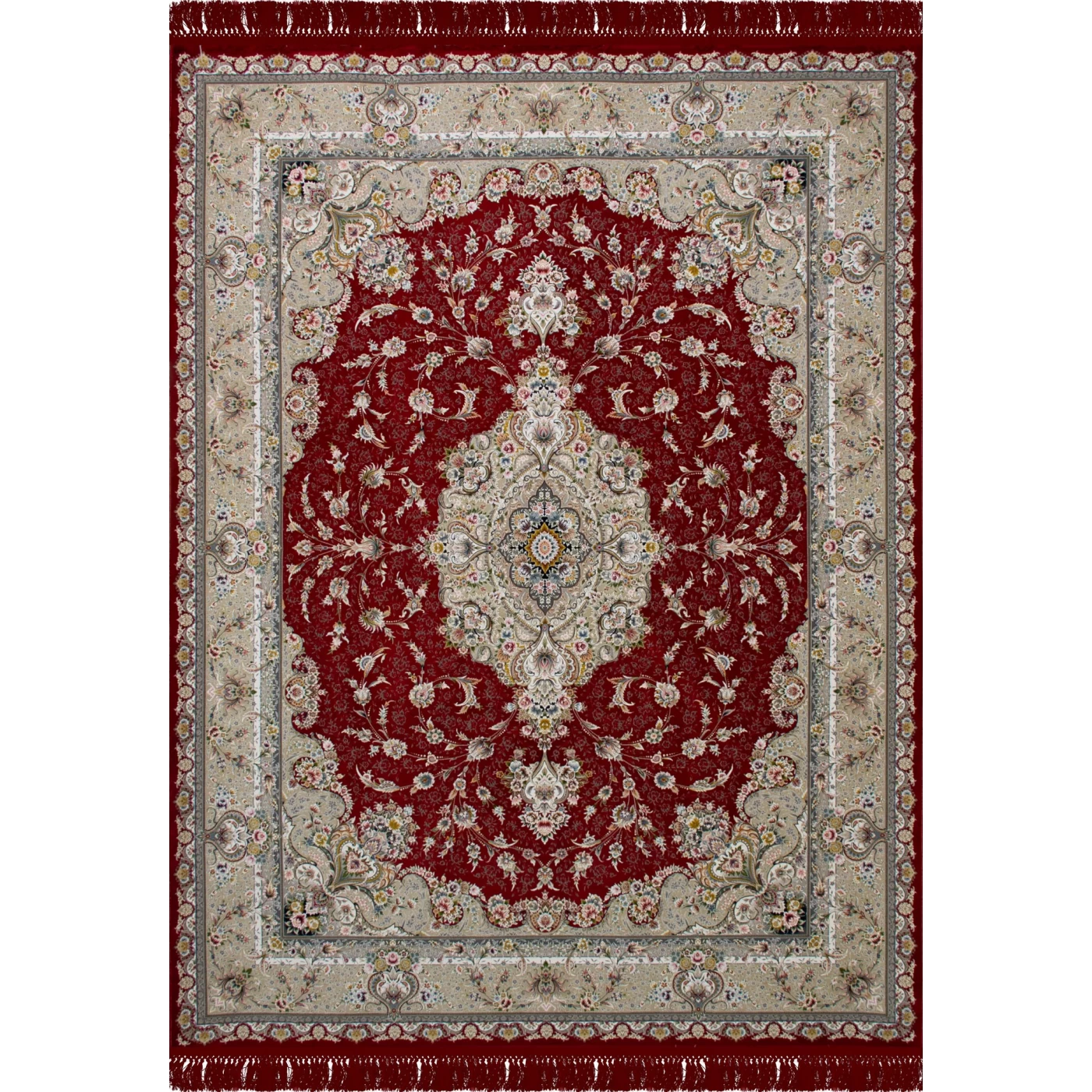 فرش ماشینی ۱۲۰۰ شانه تراکم ۳۶۰۰ گل برجسته طرح شقایق لاکی