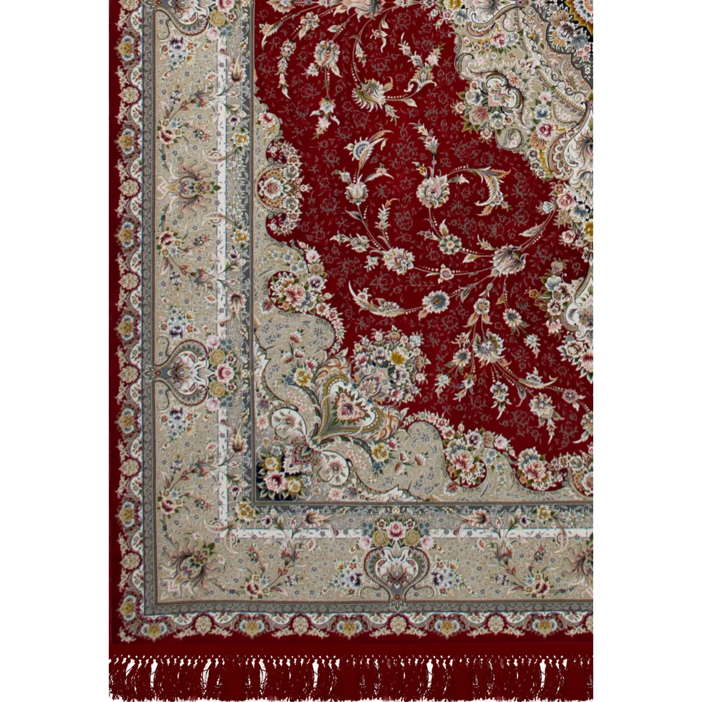 فرش ماشینی ۱۲۰۰ شانه تراکم ۳۶۰۰ گل برجسته طرح شقایق لاکی