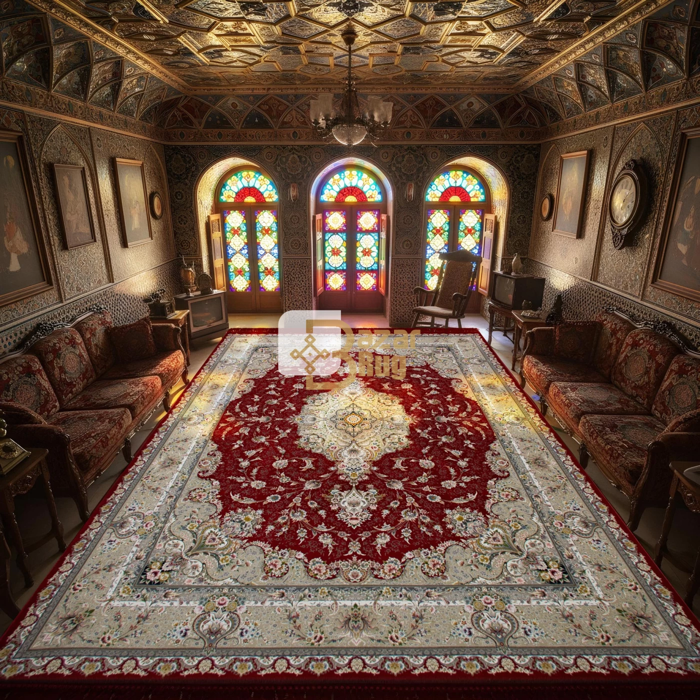 فرش ماشینی ۱۲۰۰ شانه تراکم ۳۶۰۰ گل برجسته طرح شقایق لاکی