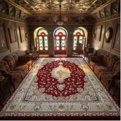 فرش ماشینی ۱۲۰۰ شانه تراکم ۳۶۰۰ گل برجسته طرح شقایق لاکی