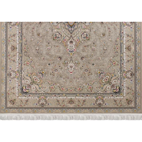 فرش ماشینی ۱۲۰۰ شانه تراکم ۳۶۰۰ گل برجسته طرح شقایق نقره ای