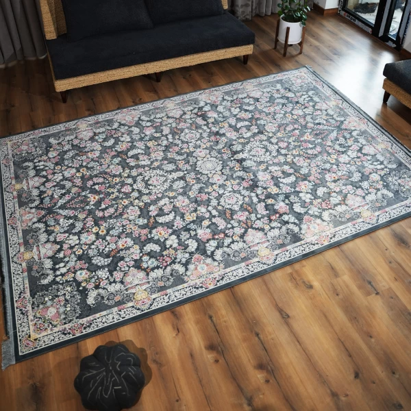 فرش ماشینی ۱۲۰۰ شانه تراکم ۳۶۰۰  گل برجسته طرح شیدا دودی