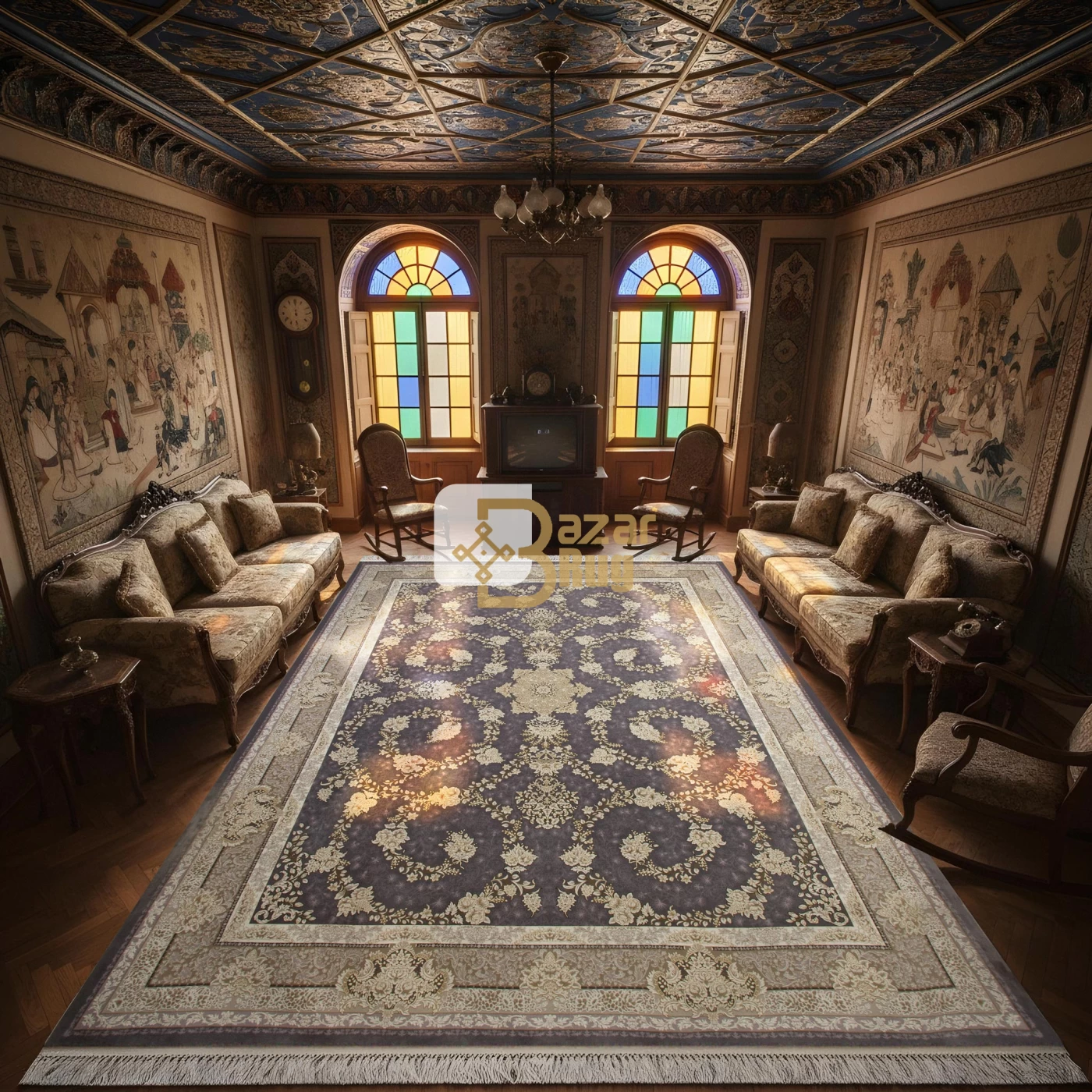 فرش ماشینی 1200 شانه تراکم 3600گل برجسته طرح سوگل دلفینی