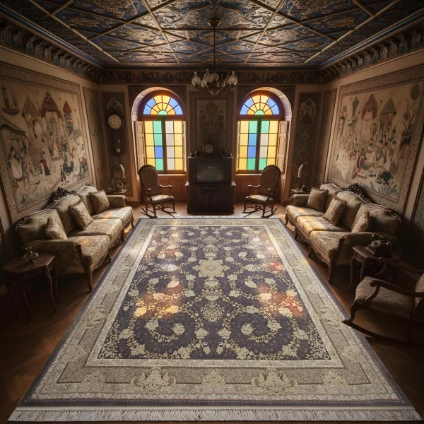 فرش ماشینی 1200 شانه تراکم 3600گل برجسته طرح سوگل دلفینی