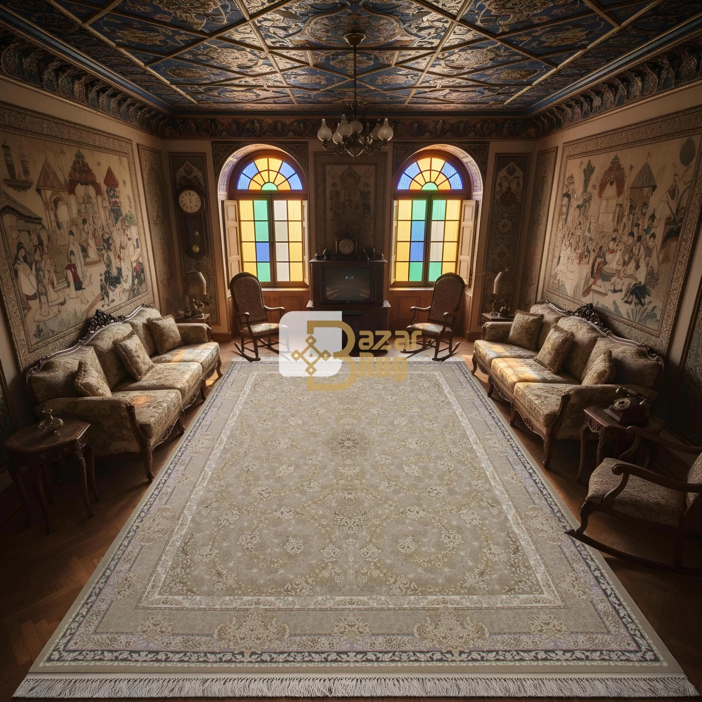 فرش ماشینی 1200 شانه تراکم 3600گل برجسته طرح سوگل صدفی