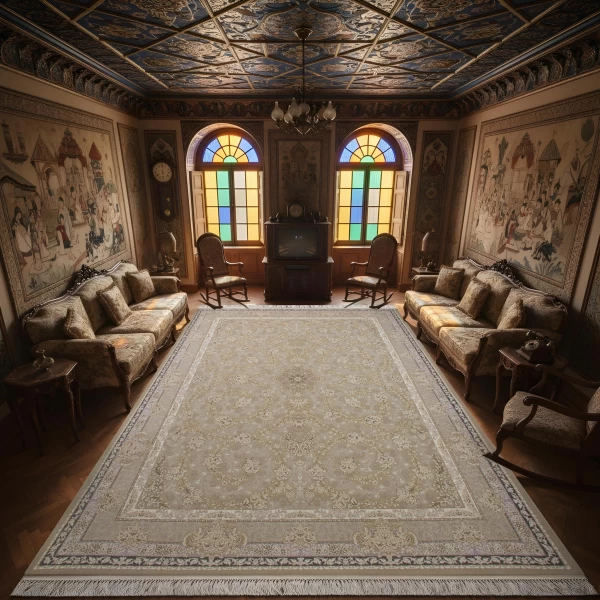 فرش ماشینی 1200 شانه تراکم 3600گل برجسته طرح سوگل صدفی