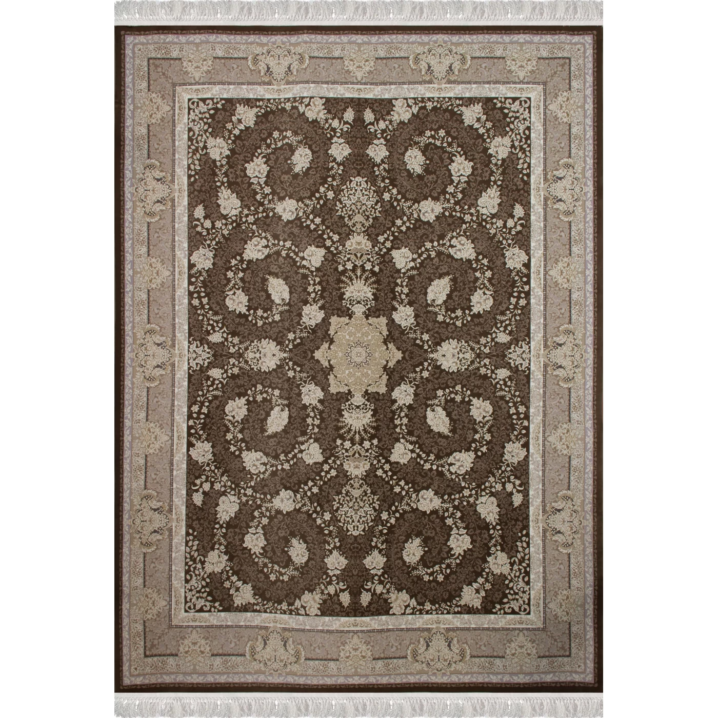 فرش ماشینی 1200 شانه تراکم 3600گل برجسته طرح سوگل شکلاتی