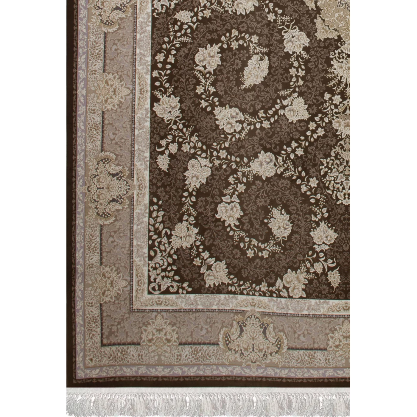 فرش ماشینی 1200 شانه تراکم 3600گل برجسته طرح سوگل شکلاتی