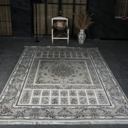 فرش ماشینی 1200 شانه تراکم 3600 گل برجسته طرح شور انگیز بژ - بازارفرش - فرش 1200 شانه