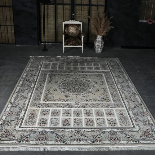 فرش ماشینی 1200 شانه تراکم 3600 گل برجسته طرح شور انگیز بژ