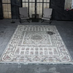 فرش ماشینی 1200 شانه تراکم 3600 گل برجسته طرح شور انگیز نقره ای - بازارفرش - فرش 1200 شانه