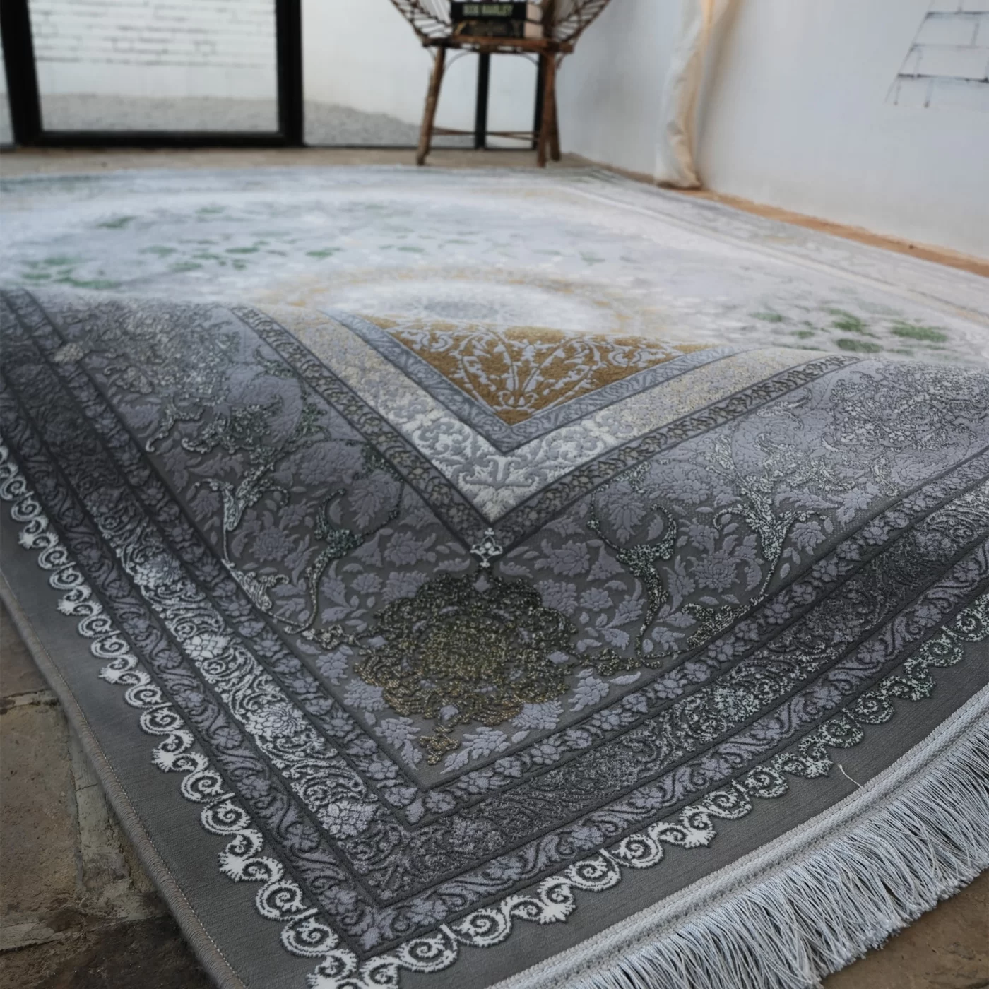 فرش ماشینی 1200 شانه تراکم 3600 گل برجسته طرح سپهر فیلی