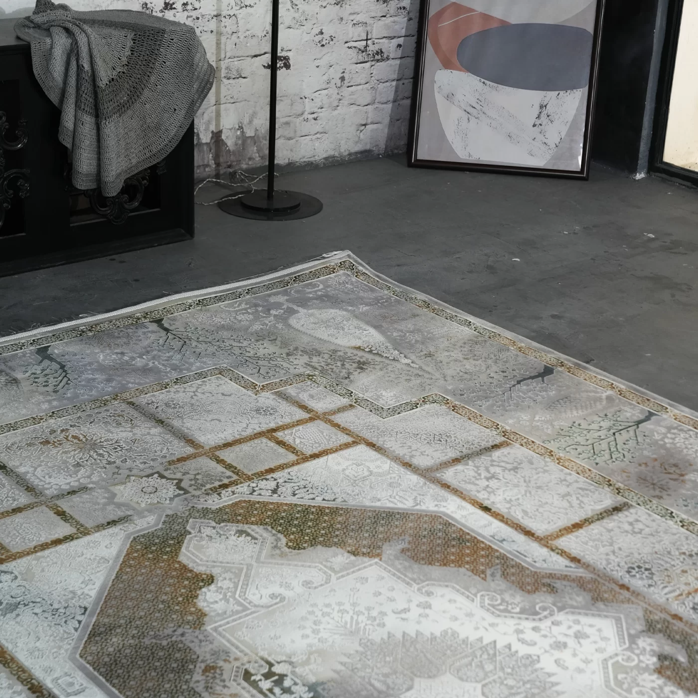 فرش ماشینی 1200 شانه تراکم 3600 گل برجسته طرح سپیدار بژ