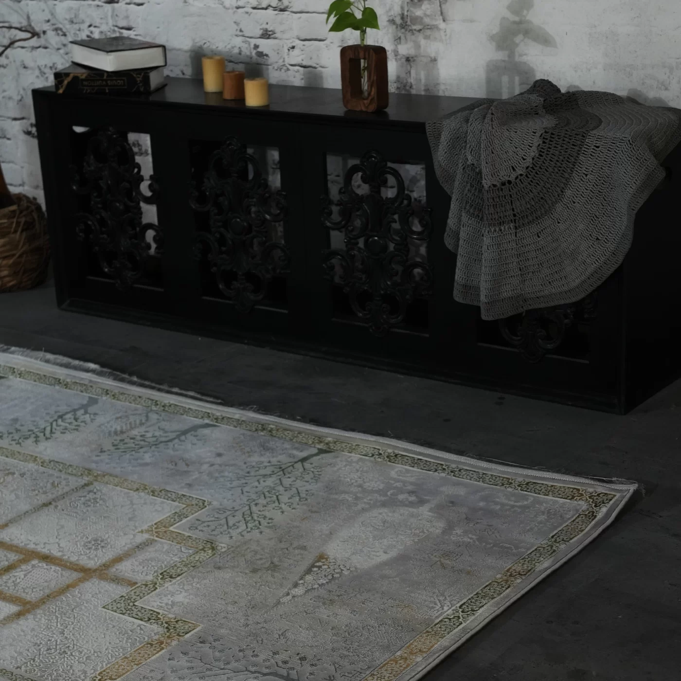 فرش ماشینی 1200 شانه تراکم 3600 گل برجسته طرح سپیدار بژ