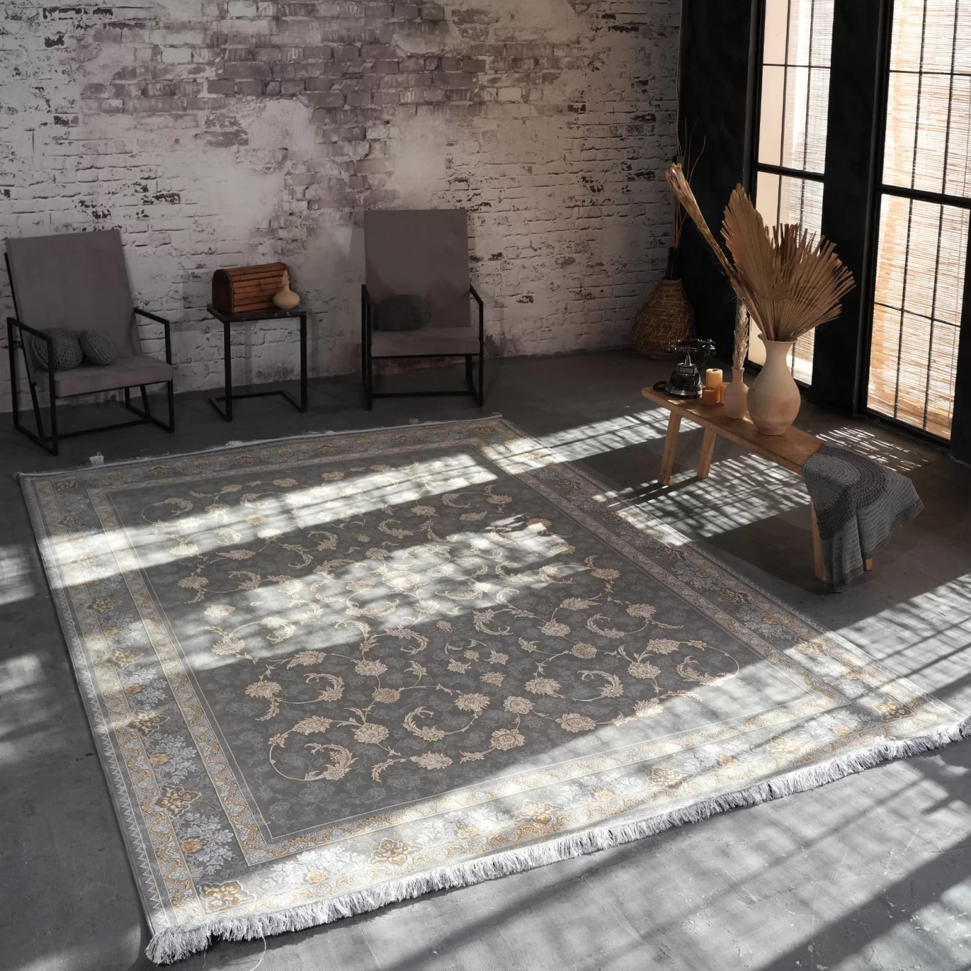 فرش ماشینی 1200 شانه تراکم 3600 گل برجسته طرح تارا دلفینی