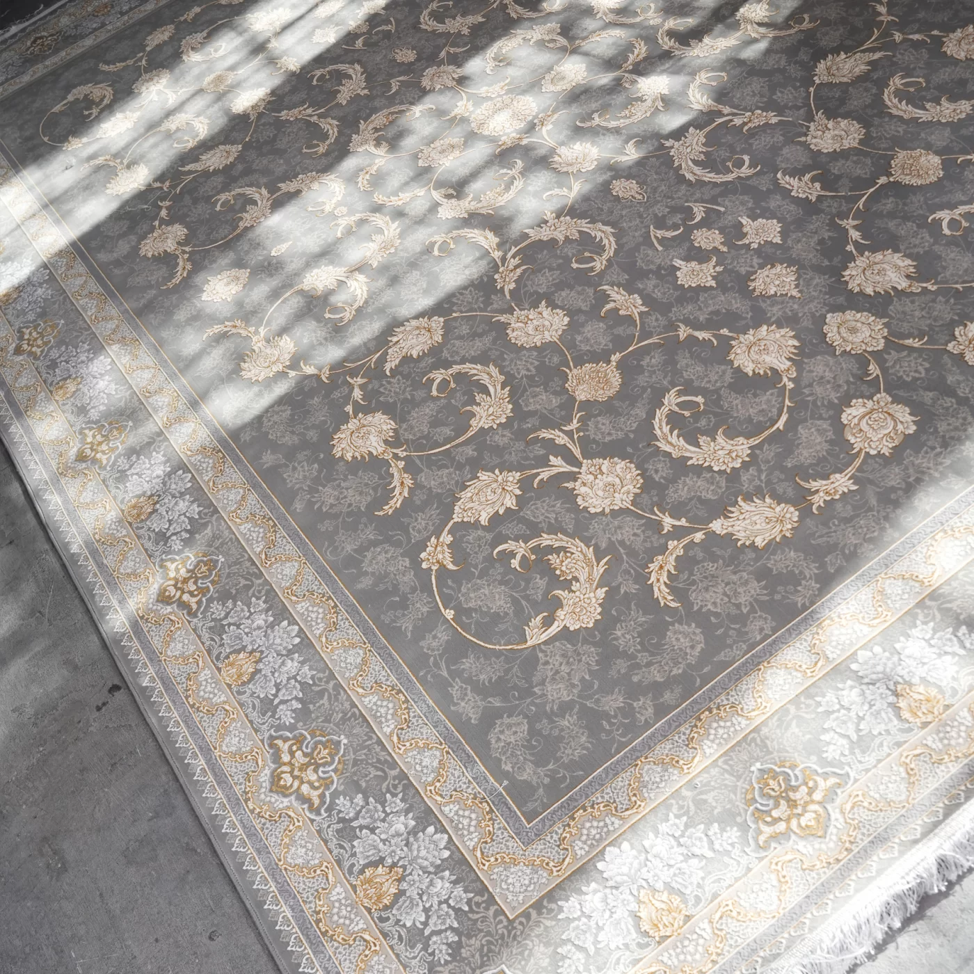 فرش ماشینی 1200 شانه تراکم 3600 گل برجسته طرح تارا دلفینی