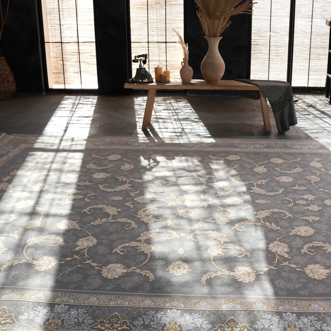 فرش ماشینی 1200 شانه تراکم 3600 گل برجسته طرح تارا دلفینی