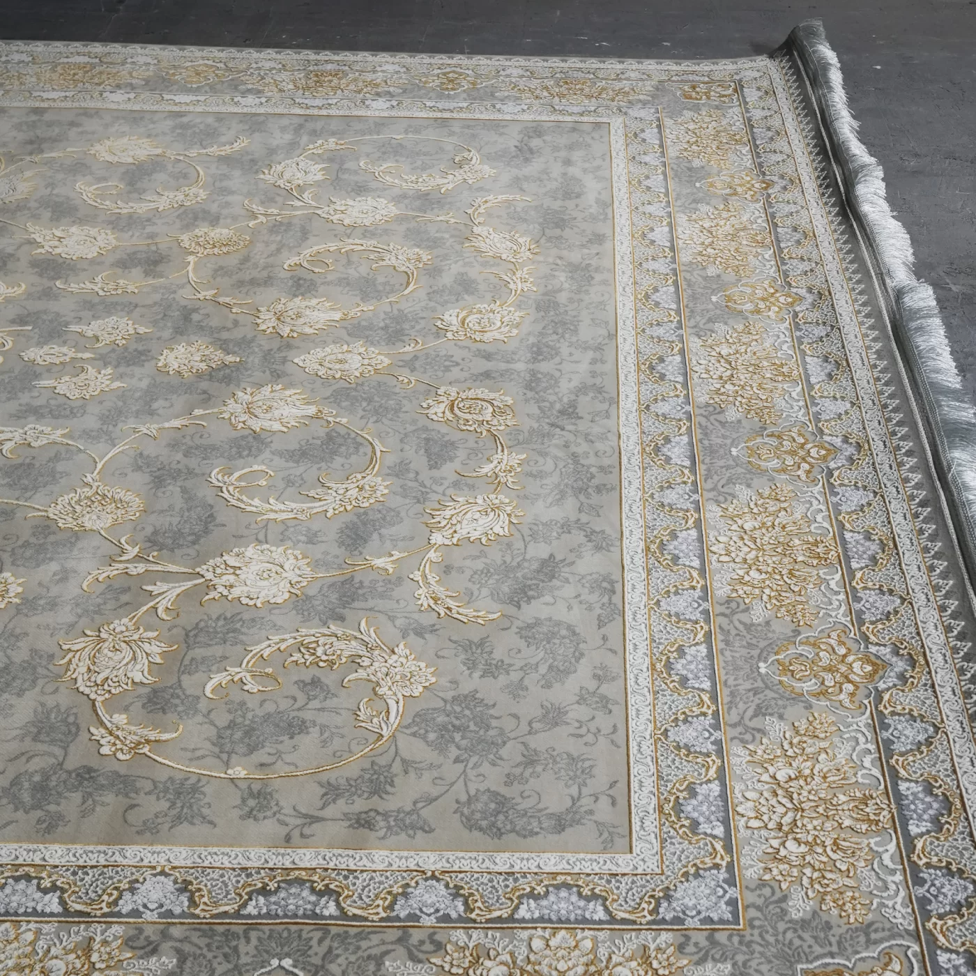 فرش ماشینی 1200 شانه تراکم 3600 گل برجسته طرح تارا فیلی