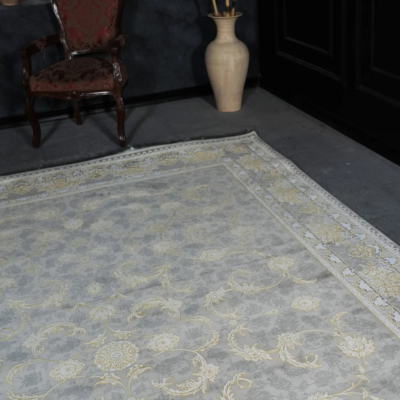 فرش ماشینی 1200 شانه تراکم 3600 گل برجسته طرح تارا فیلی