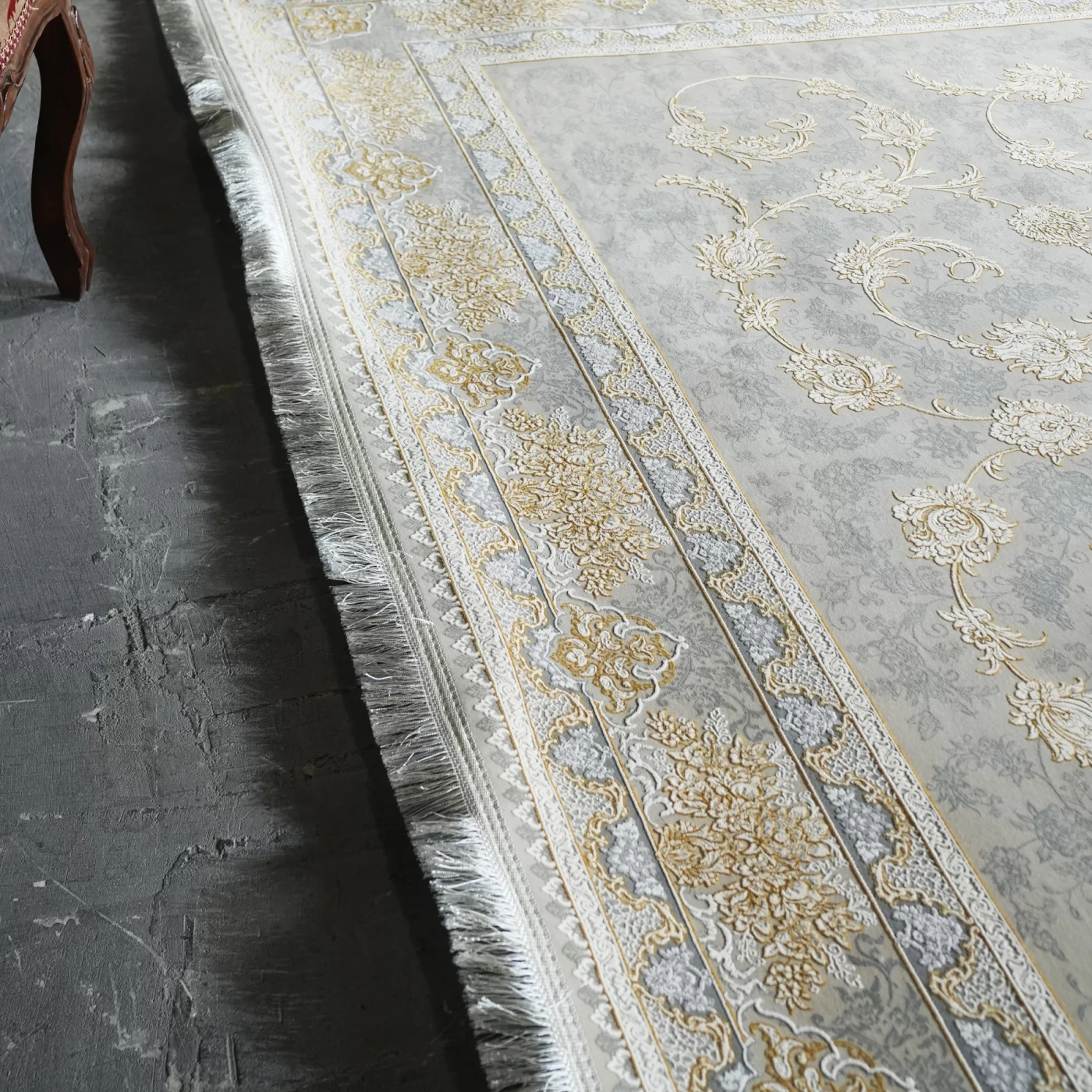 فرش ماشینی 1200 شانه تراکم 3600 گل برجسته طرح تارا فیلی