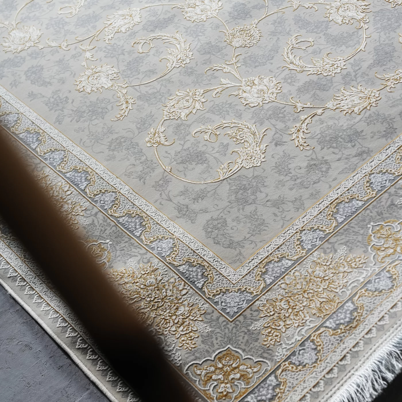 فرش ماشینی 1200 شانه تراکم 3600 گل برجسته طرح تارا فیلی