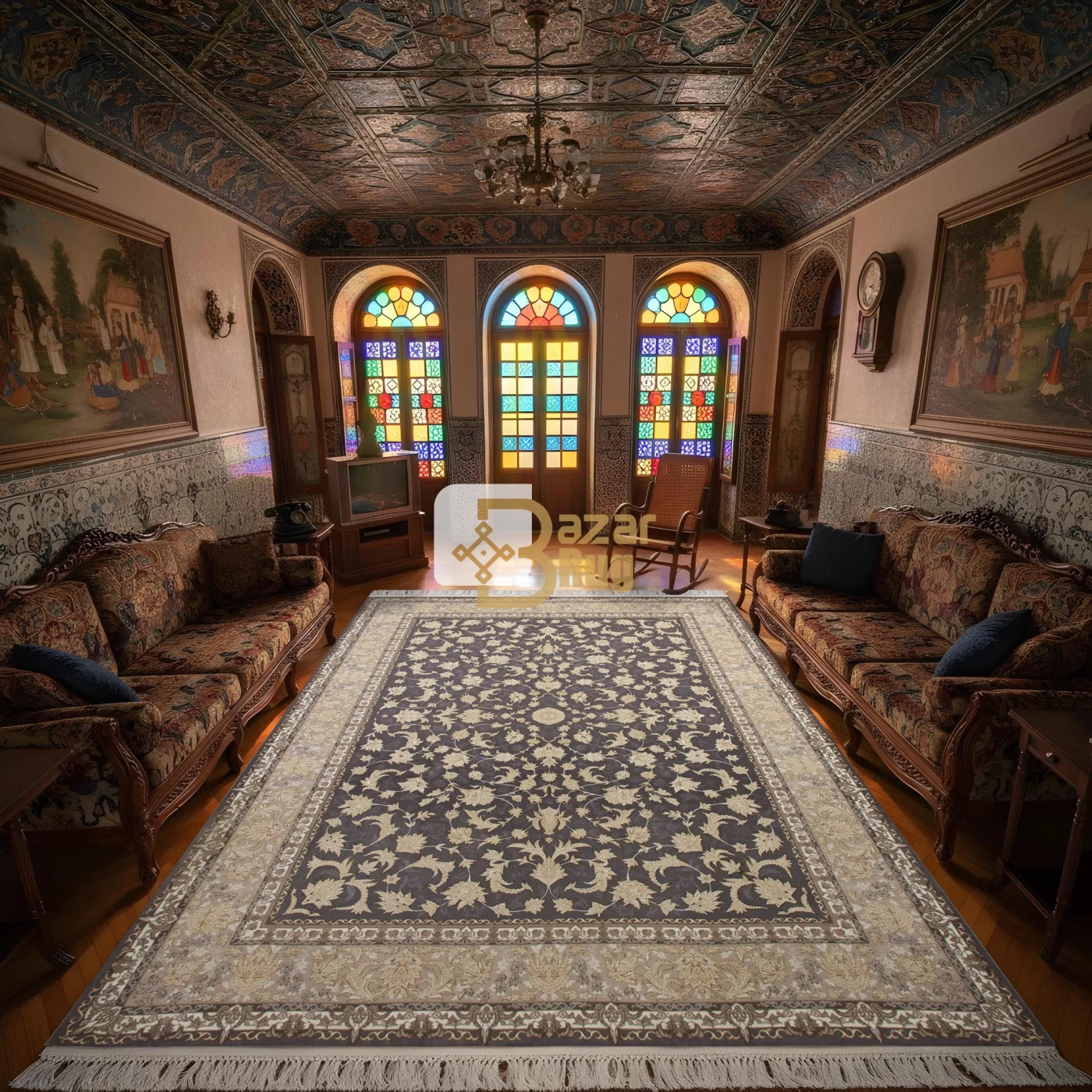 	فرش ماشینی 1200 شانه تراکم 3600 گل برجسته طرح تینا دلفینی