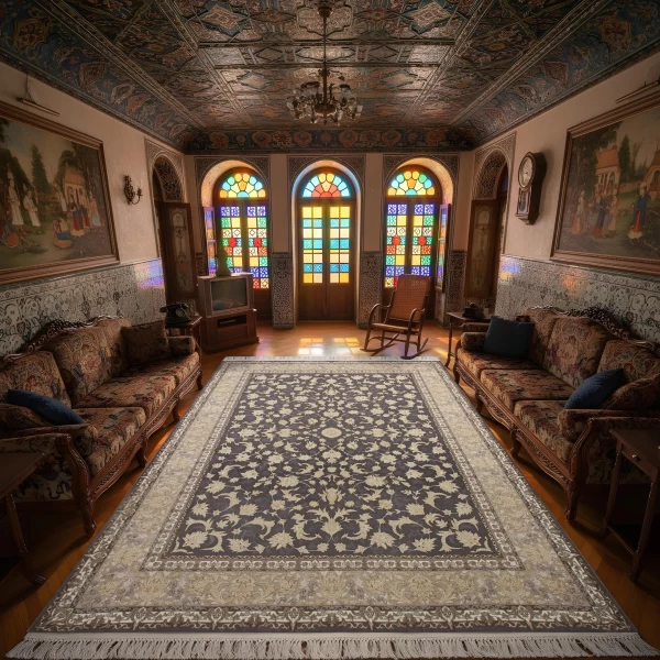 	فرش ماشینی 1200 شانه تراکم 3600 گل برجسته طرح تینا دلفینی