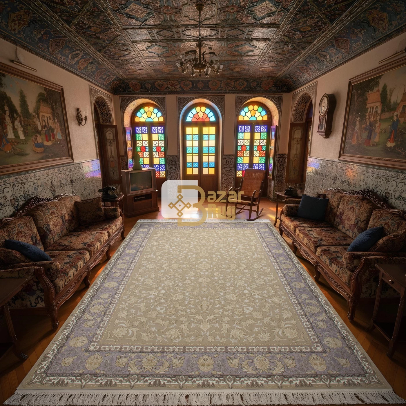 فرش ماشینی 1200 شانه تراکم 3600 گل برجسته طرح تینا صدفی