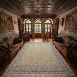 سجادة ماشینی ١٢٠٠ عقدة بكثافة ٣٦٠٠ – نقوش بارزة  تینا صدفی  - بازار راج - سجادة 1200 عقدة عرضية