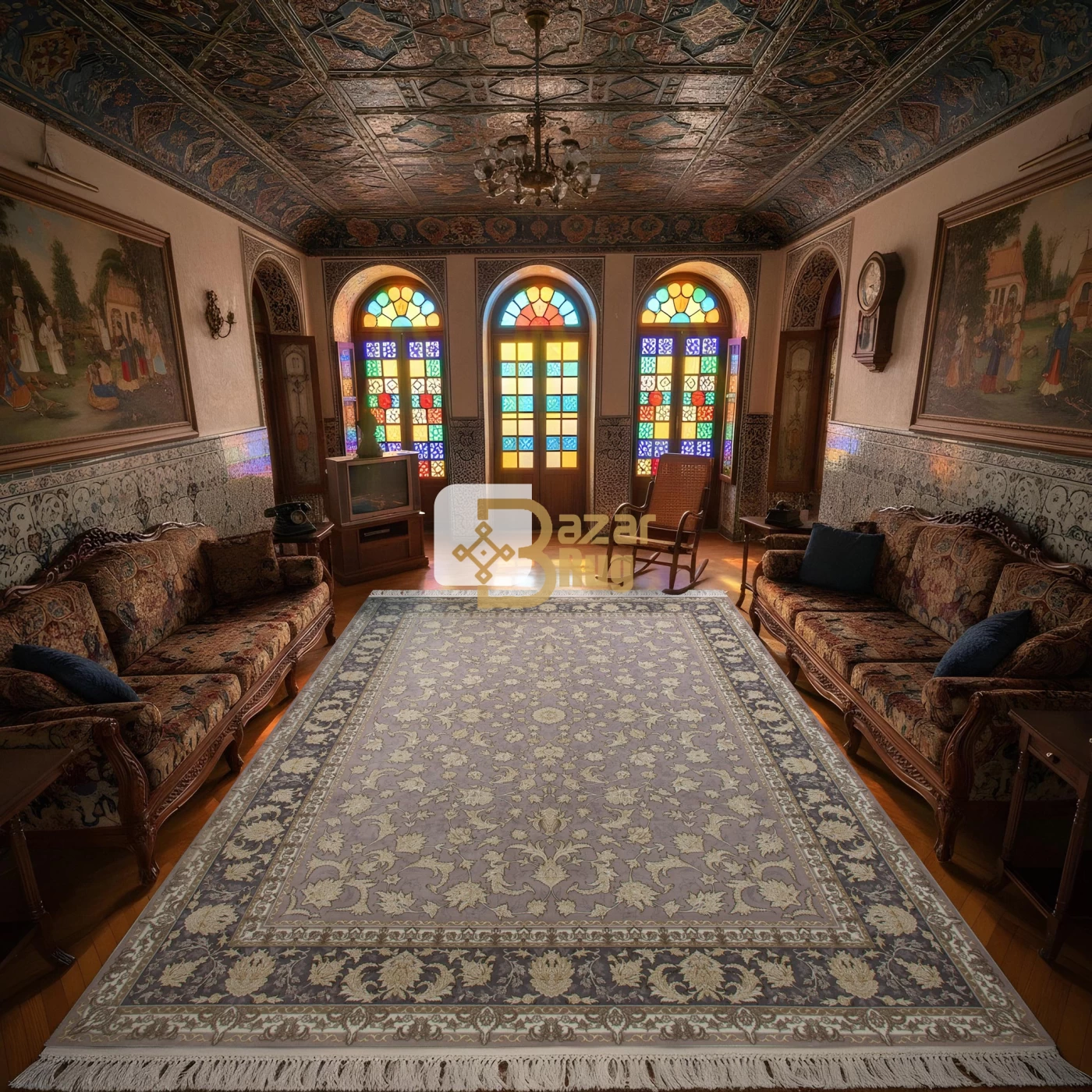 فرش ماشینی 1200 شانه تراکم 3600 گل برجسته طرح تینا یاسی