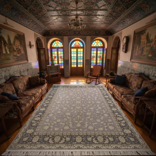 فرش ماشینی 1200 شانه تراکم 3600 گل برجسته طرح تینا یاسی