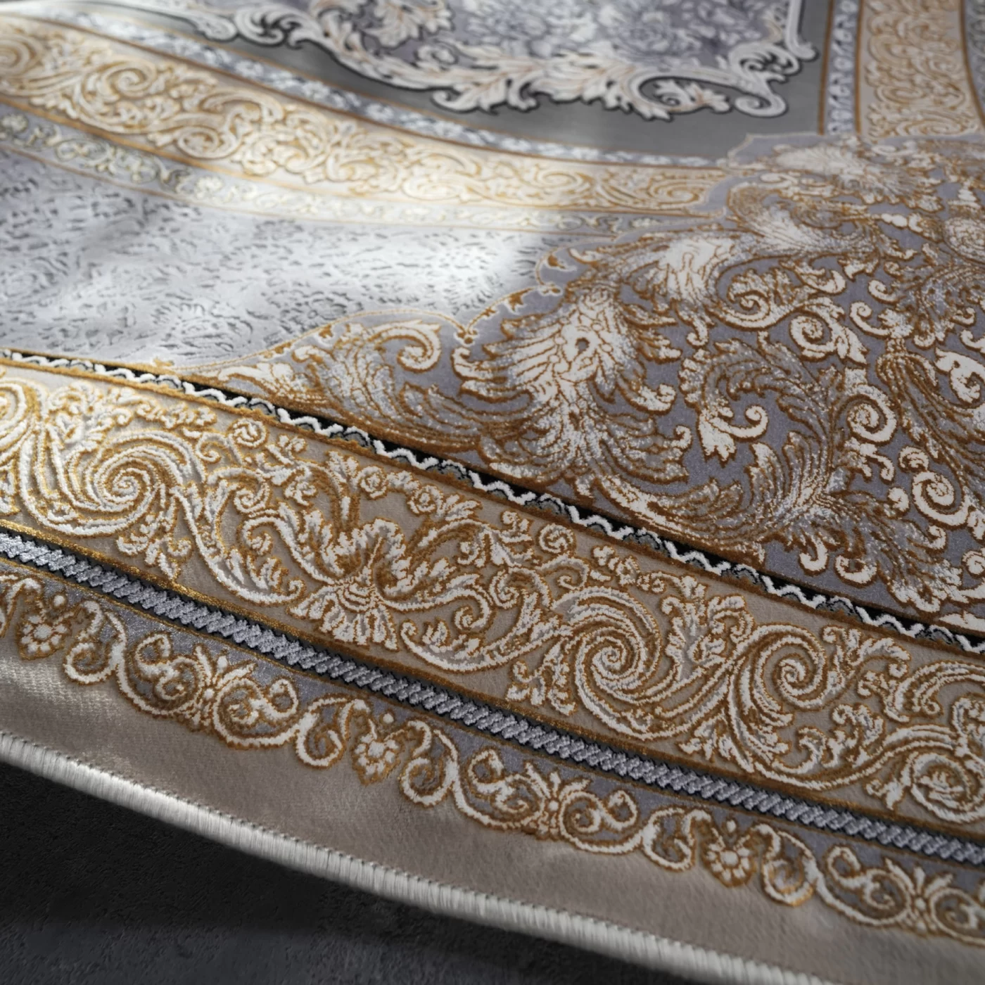 فرش ماشینی 1200 شانه تراکم 3600 گل برجسته طرح ویکتوریا بژ