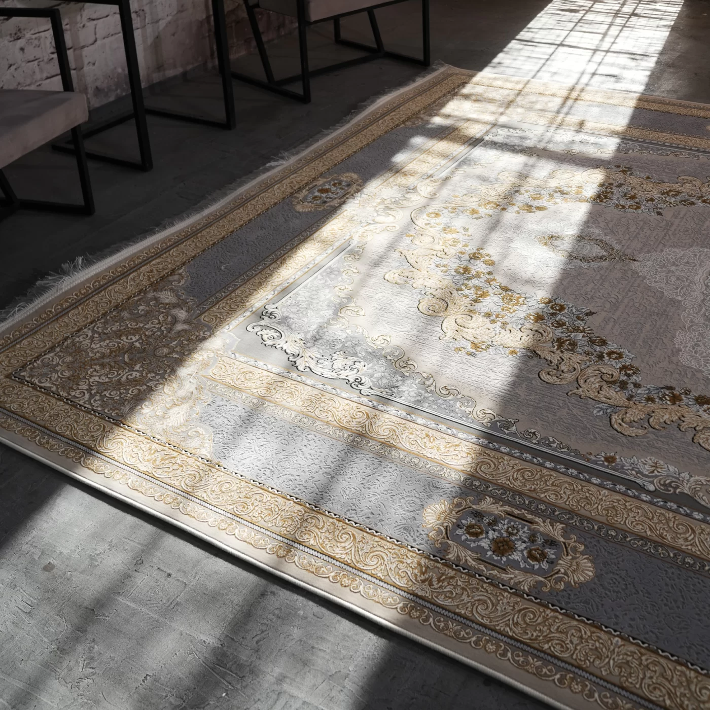 فرش ماشینی 1200 شانه تراکم 3600 گل برجسته طرح ویکتوریا بژ