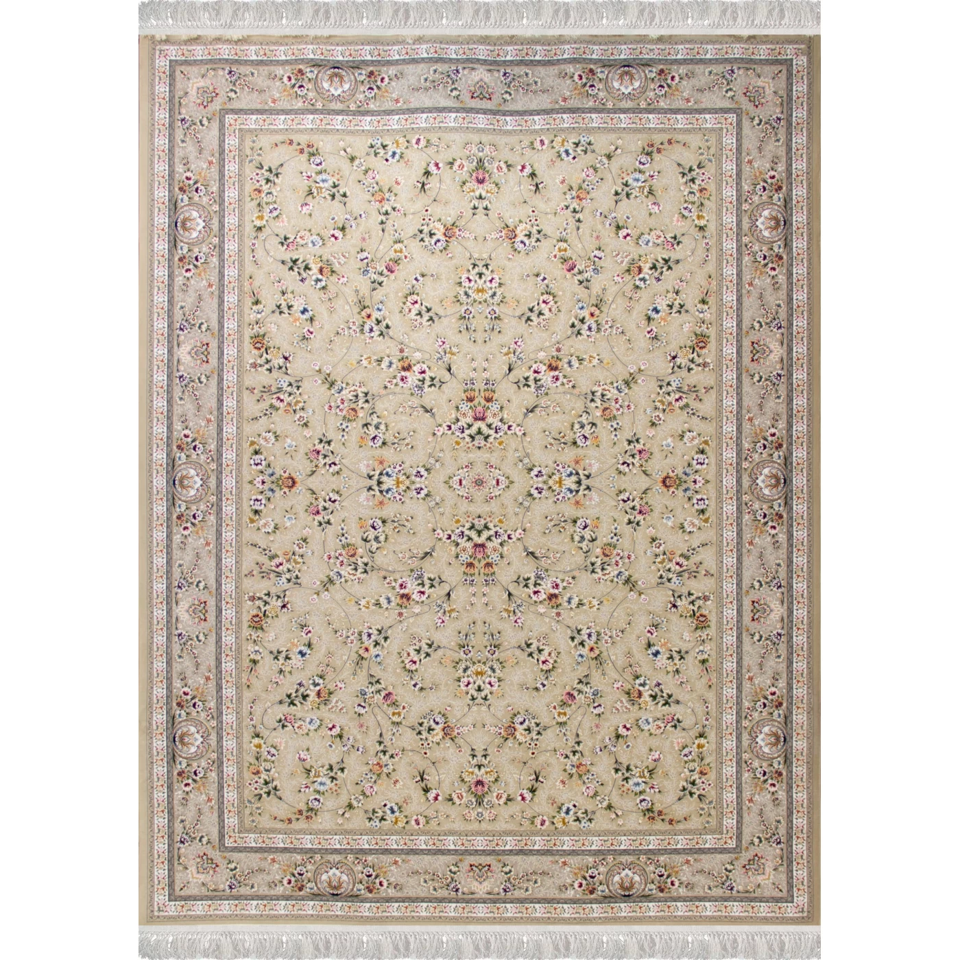 فرش ماشینی ۱۲۰۰ شانه تراکم ۳۶۰۰ گل برجسته طرح یاشار بژ