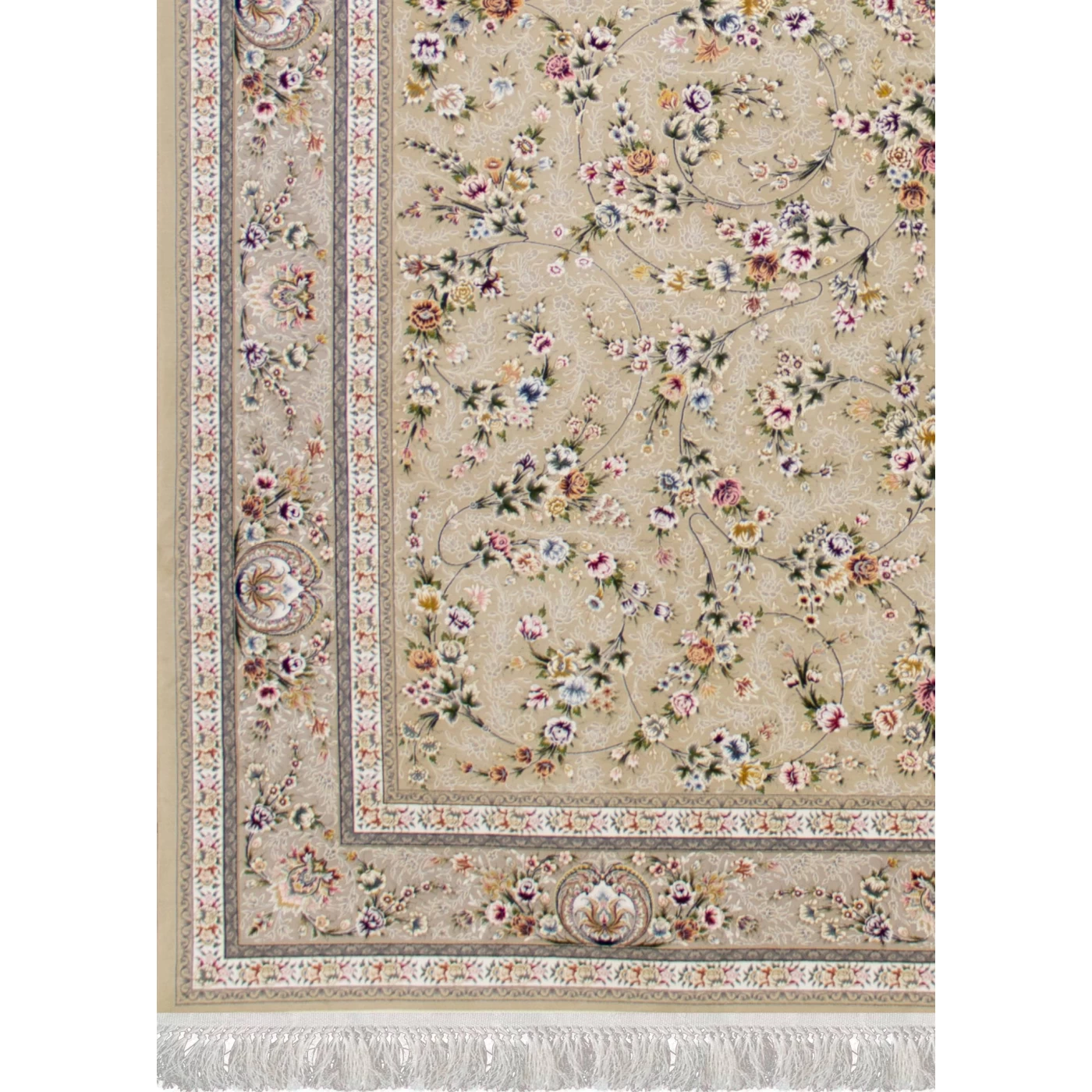 فرش ماشینی ۱۲۰۰ شانه تراکم ۳۶۰۰ گل برجسته طرح یاشار بژ